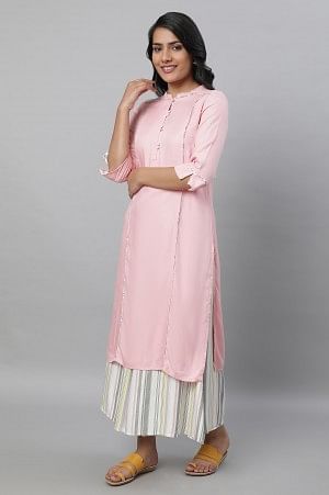 Baby Pink Solid kurta &amp; Culottes Set