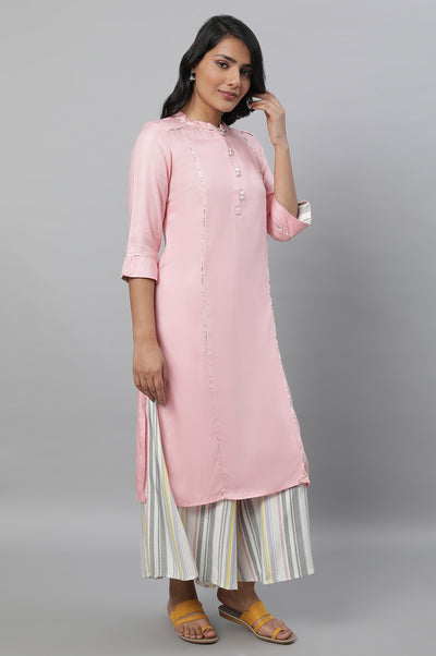 Baby Pink Solid kurta & Culottes Set