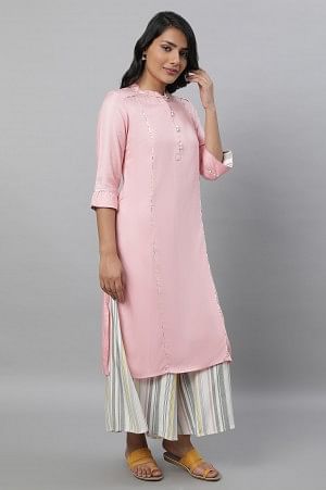 Baby Pink Solid kurta &amp; Culottes Set