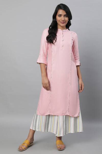 Baby Pink Solid kurta & Culottes Set