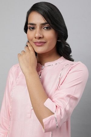 Baby Pink Solid kurta &amp; Culottes Set