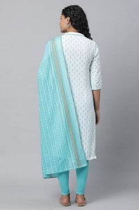 Blue Floral Dobby kurta, Tights &amp; Pants Set