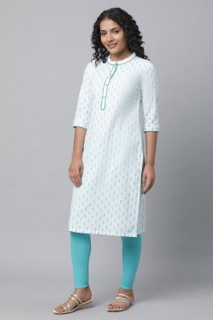 Blue Floral Dobby kurta, Tights &amp; Pants Set