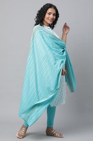 Blue Floral Dobby kurta, Tights &amp; Pants Set