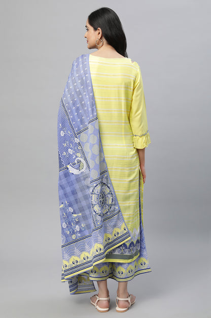 Yellow Printed Kurta, Culottes &amp; Dupatta Set