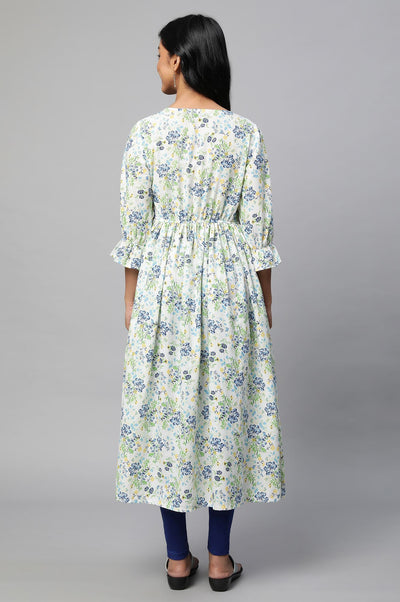 Blue Floral Print Flare kurta & Tights Set