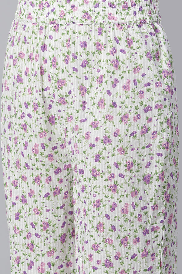 White Floral Printed kurta & Pants Co-Ord Set