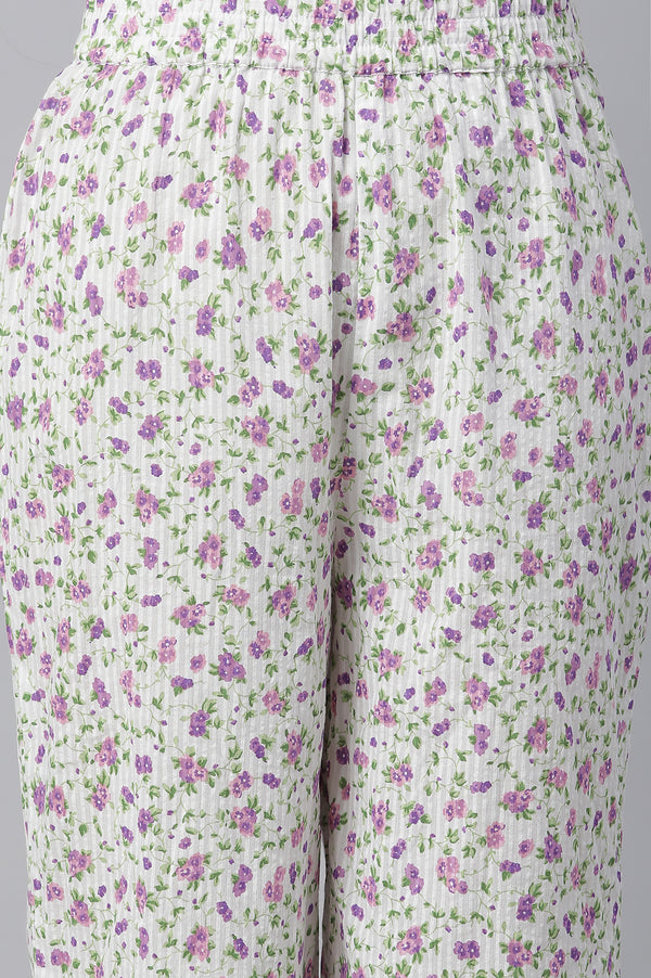 White Floral Printed kurta & Pants Co-Ord Set