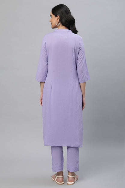 Purple Seer Sucker Embroidered Kurta Co-ord Set