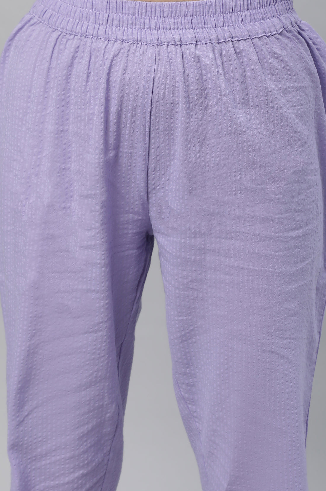 Purple Textured Cotton Embroidered Kurta Co-ord Set