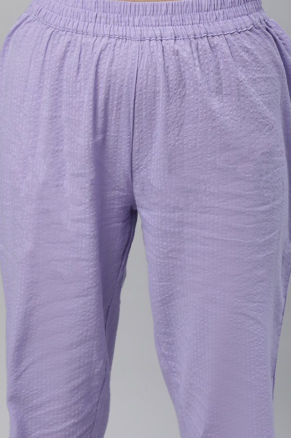 Purple Textured Cotton Embroidered Kurta Co-ord Set