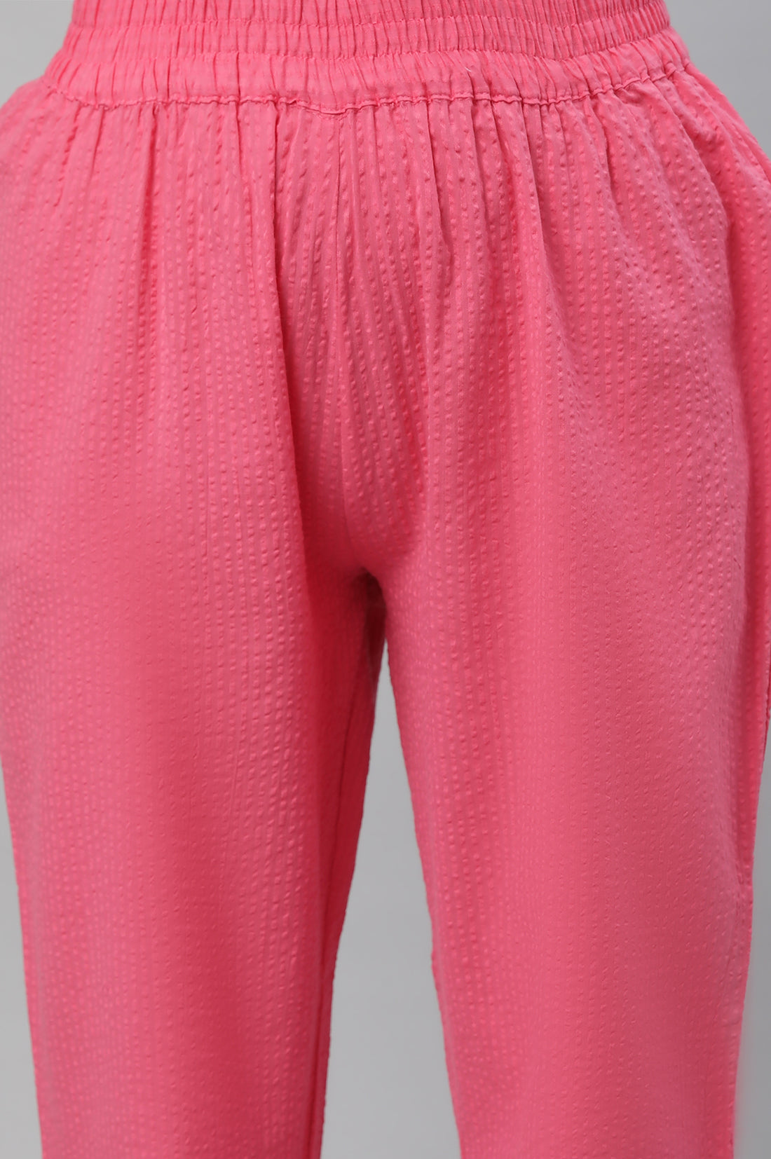 Pink Textured Cotton Embroidered Kurta Co-ord Set