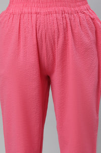 Pink Textured Cotton Embroidered Kurta Co-ord Set