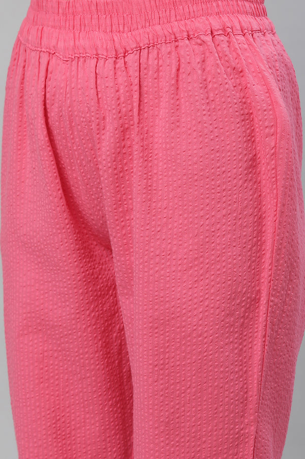 Pink Textured Cotton Embroidered Kurta Co-ord Set