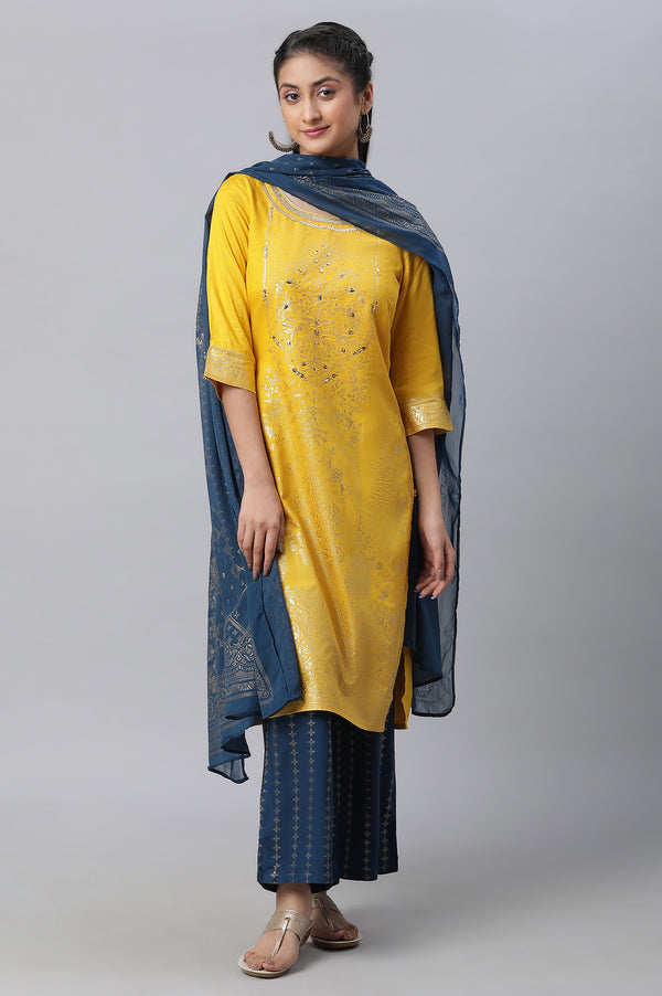 Yellow Embellished kurta, Palazzo & Dupatta Set