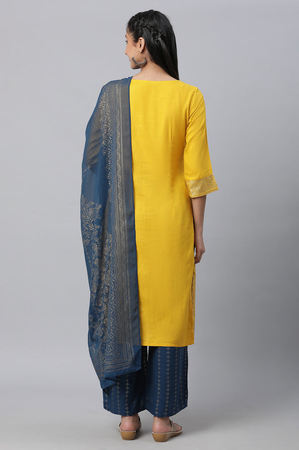Yellow Embellished kurta, Palazzo & Dupatta Set