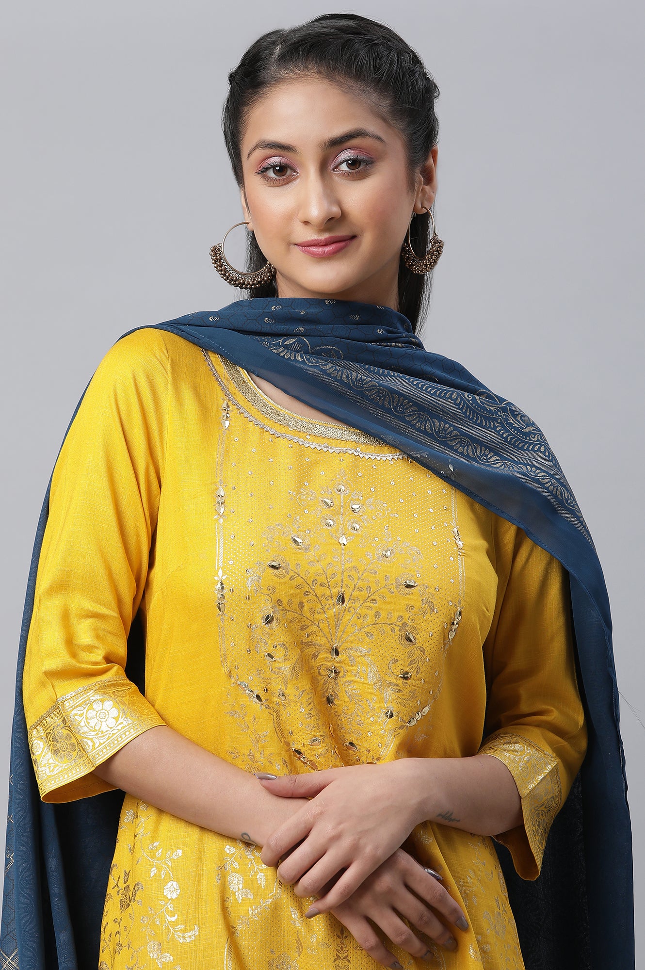 Yellow Embellished kurta, Palazzo &amp; Dupatta Set