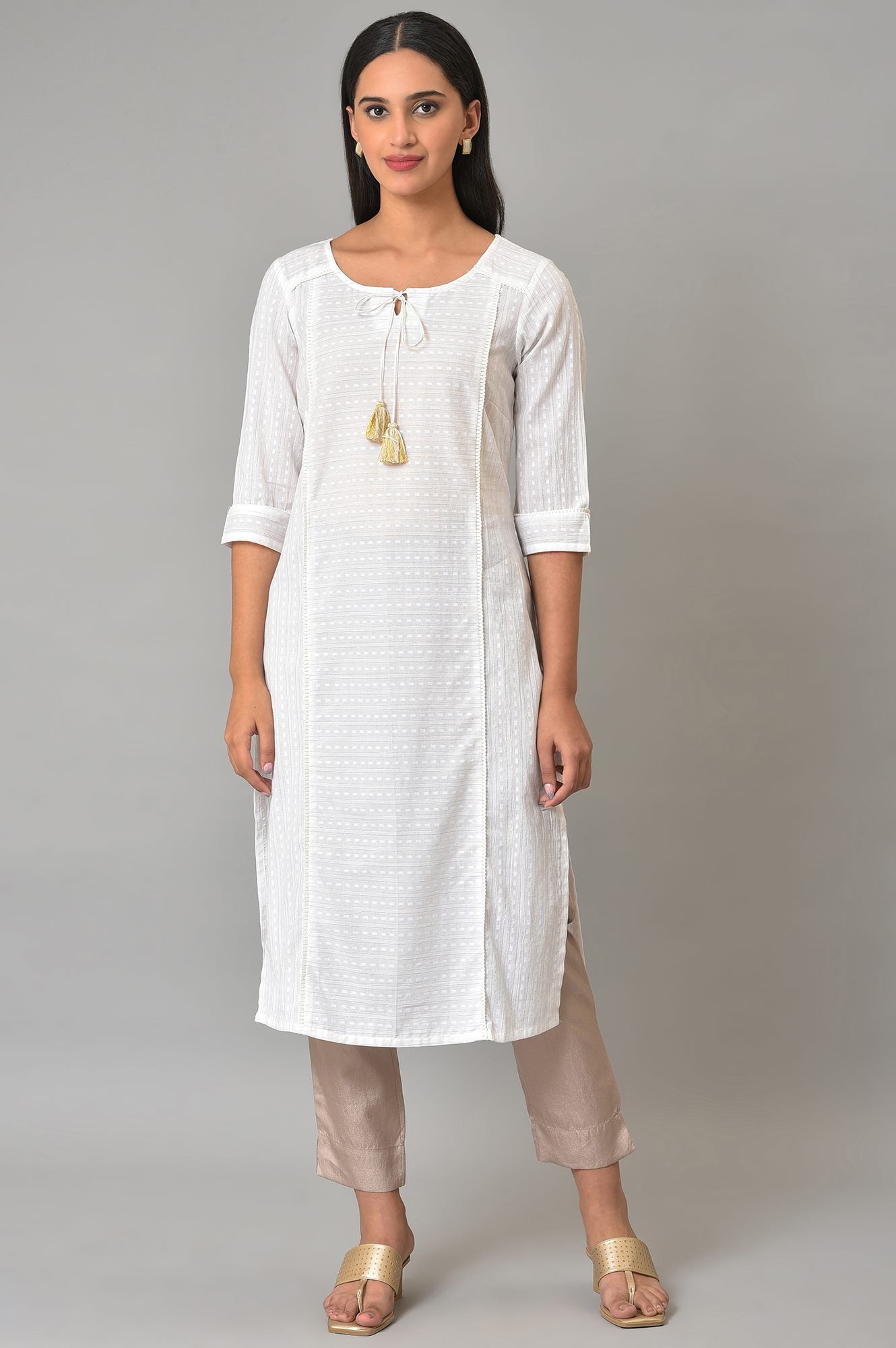 White Panelled Kurta &amp; Pants Set