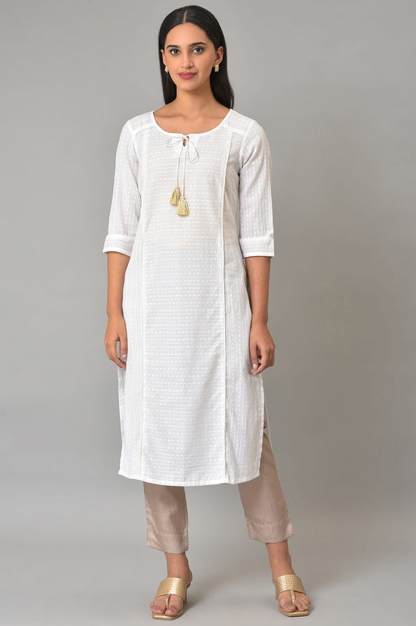 White Panelled Kurta & Pants Set
