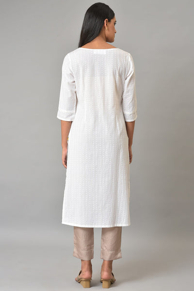 White Panelled Kurta & Pants Set