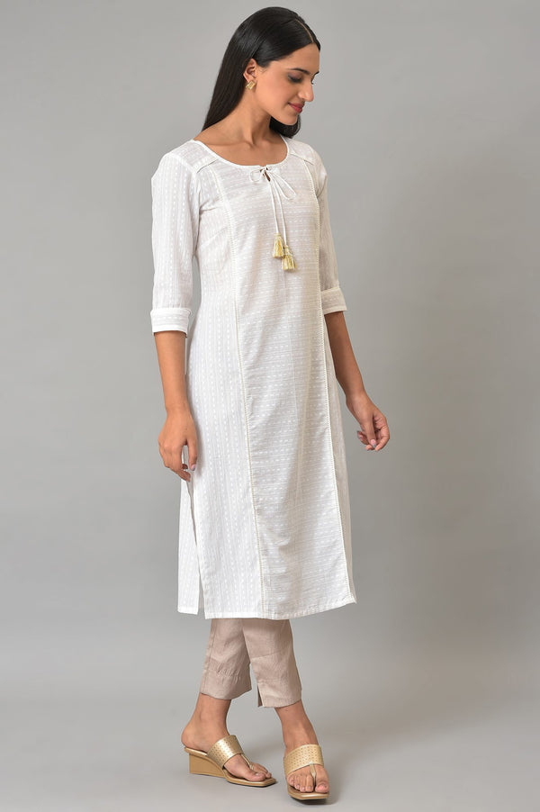 White Panelled Kurta & Pants Set