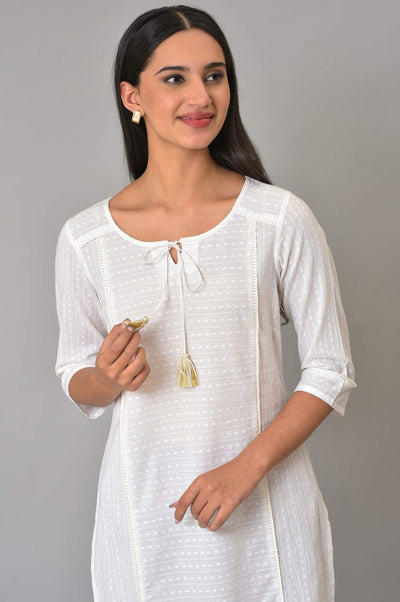 White Panelled Kurta & Pants Set