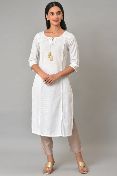 White Panelled Kurta & Pants Set
