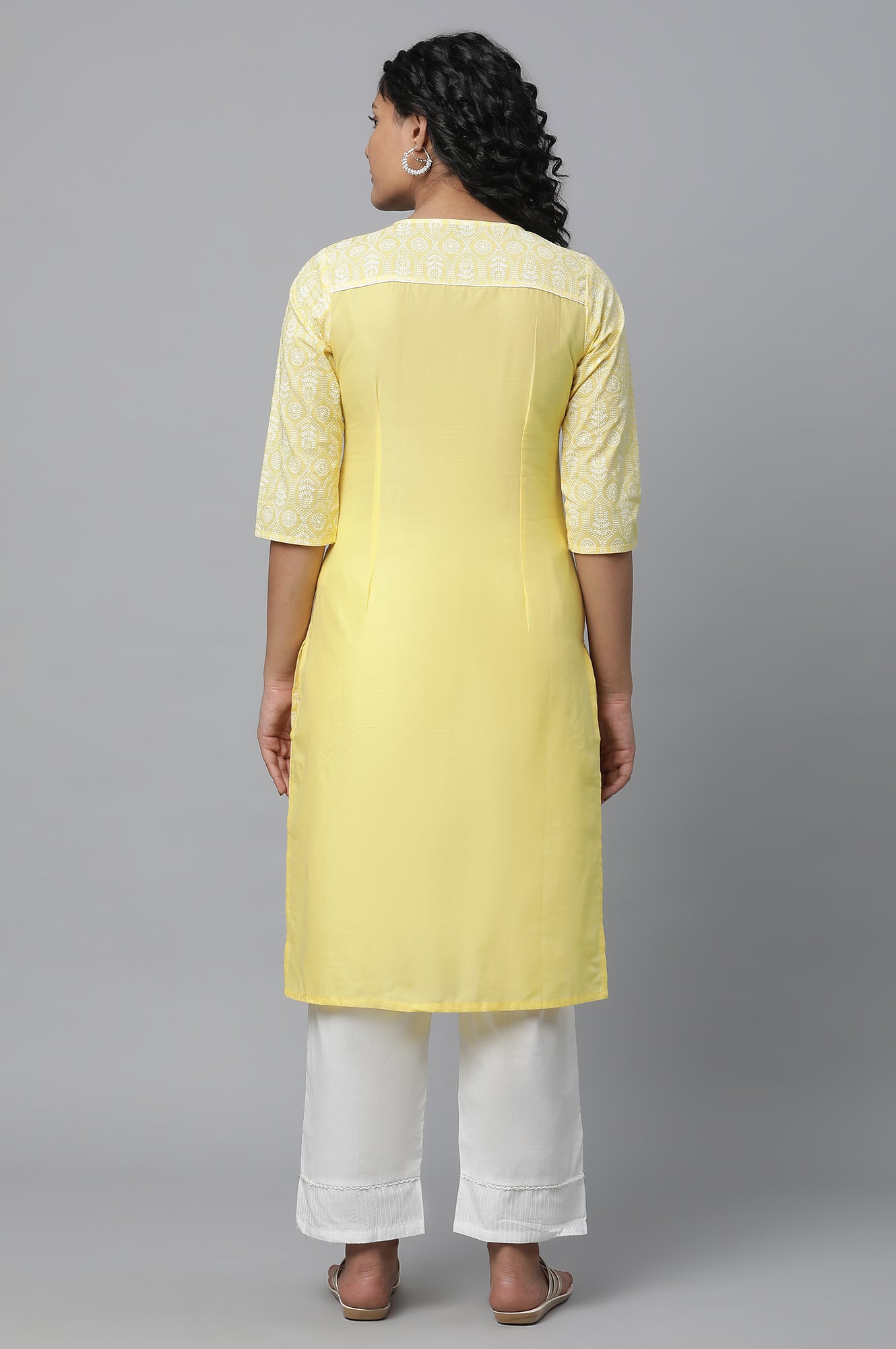 Yellow Printed Cotton kurta &amp; Palazzo Set