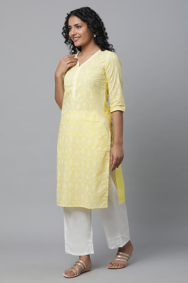 Yellow Printed Cotton kurta & Palazzo Set
