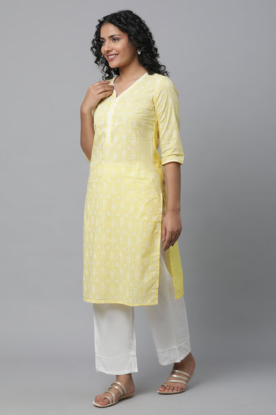 Yellow Printed Cotton kurta & Palazzo Set