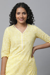 Yellow Printed Cotton kurta &amp; Palazzo Set