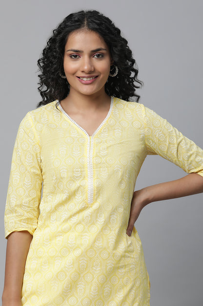 Yellow Printed Cotton kurta &amp; Palazzo Set