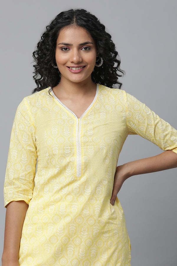Yellow Printed Cotton kurta & Palazzo Set