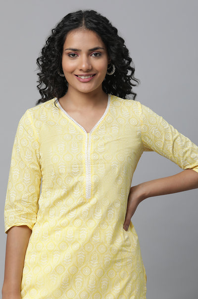 Yellow Printed Cotton kurta & Palazzo Set