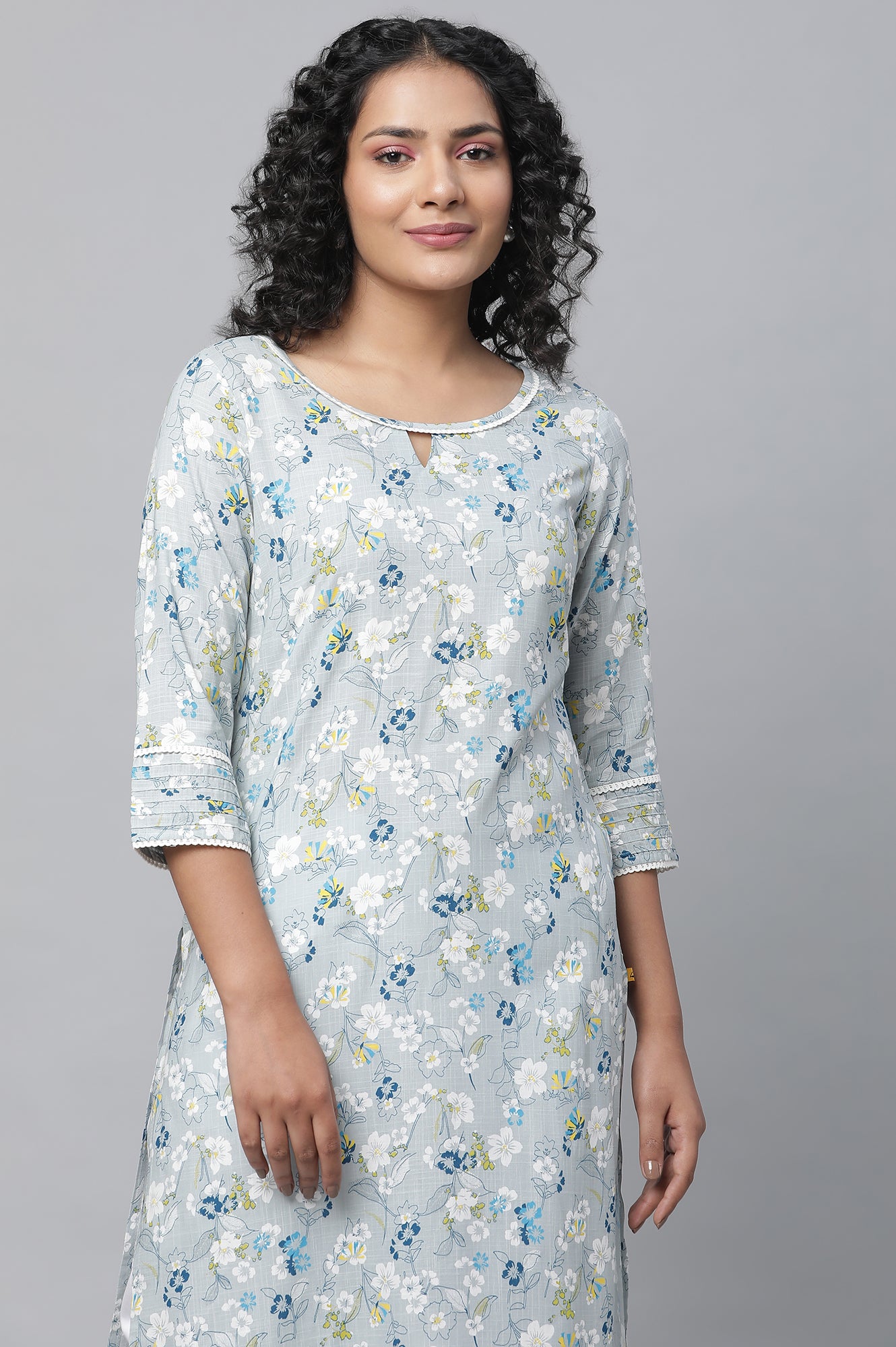 Grey Floral Printed kurta &amp; Palazzo Set