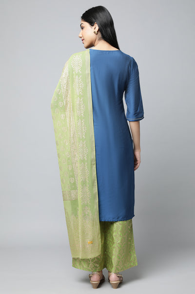Blue Embroidered Festive kurta Set