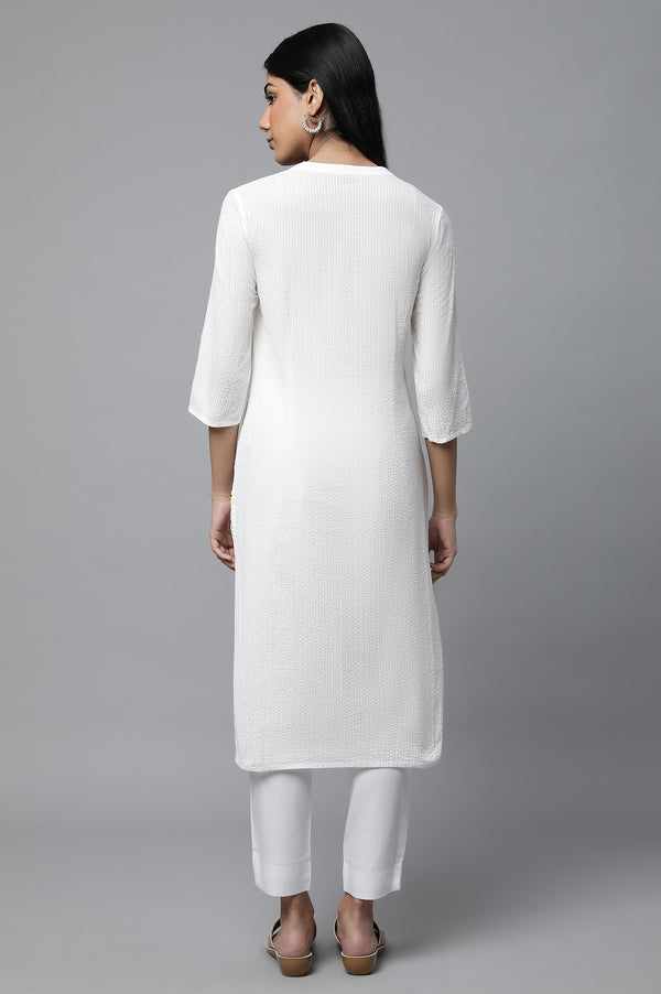 White Textured Cotton Kurta and Trouser Set