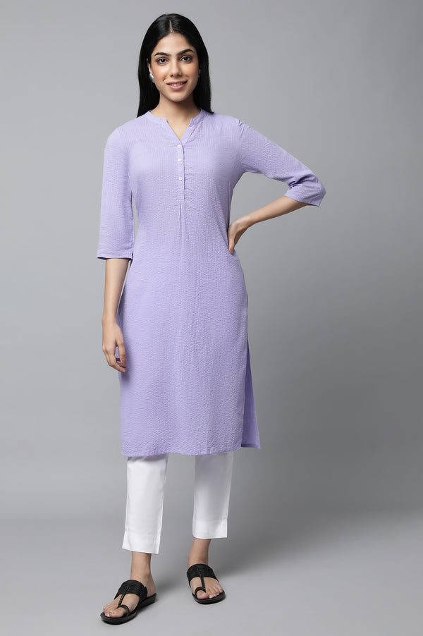 Purple Textured Cotton Kurta and Trouser Set
