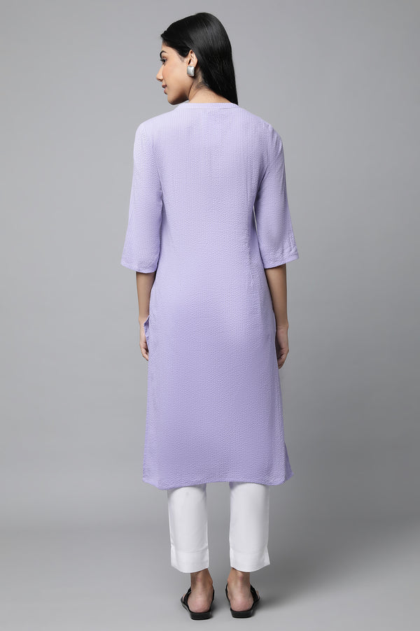 Purple Textured Cotton Kurta and Trouser Set
