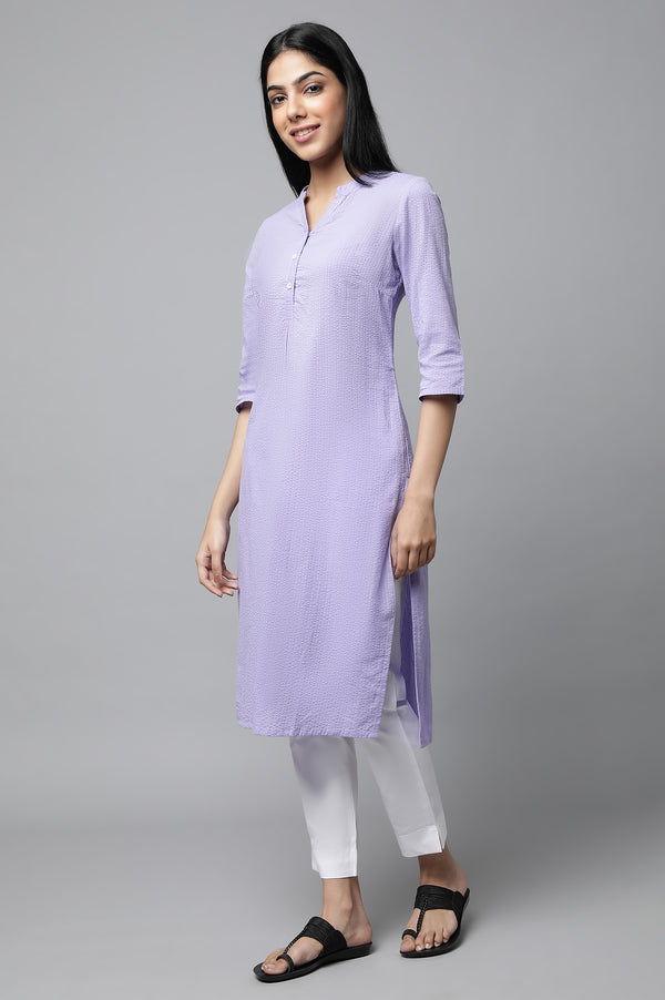 Purple Textured Cotton Kurta and Trouser Set