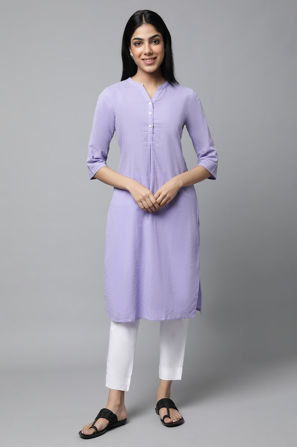 Purple Textured Cotton Kurta and Trouser Set
