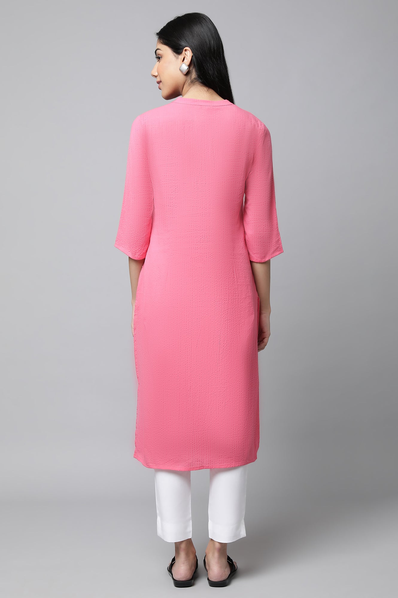 Pink Seer Sucker kurta &amp; Trouser Set