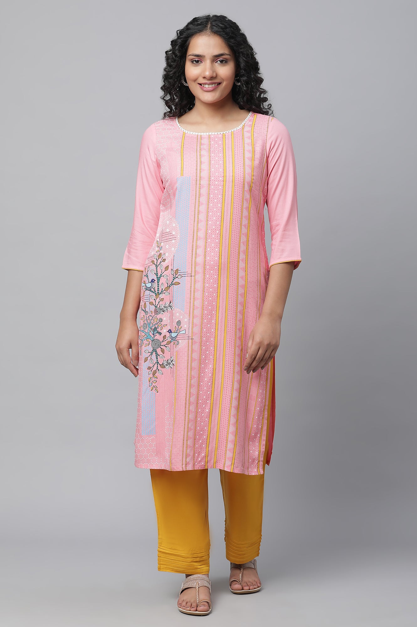 Pink Printed kurta &amp; Palazzo Set