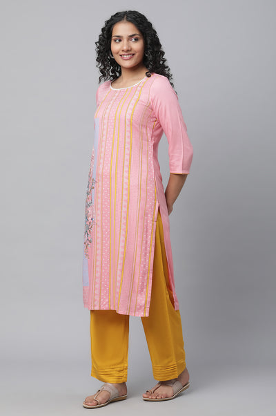 Pink Printed kurta & Palazzo Set
