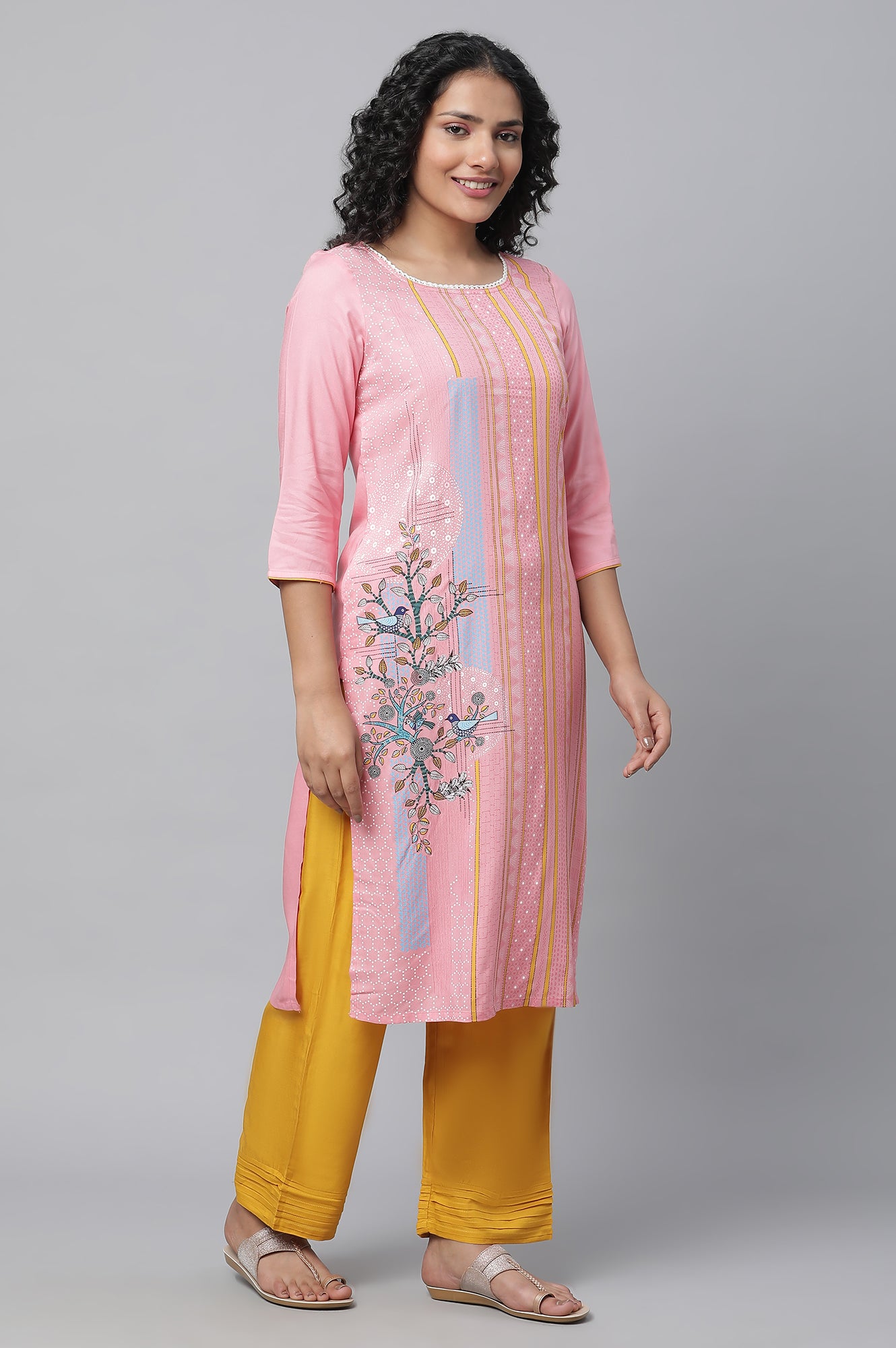 Pink Printed kurta &amp; Palazzo Set