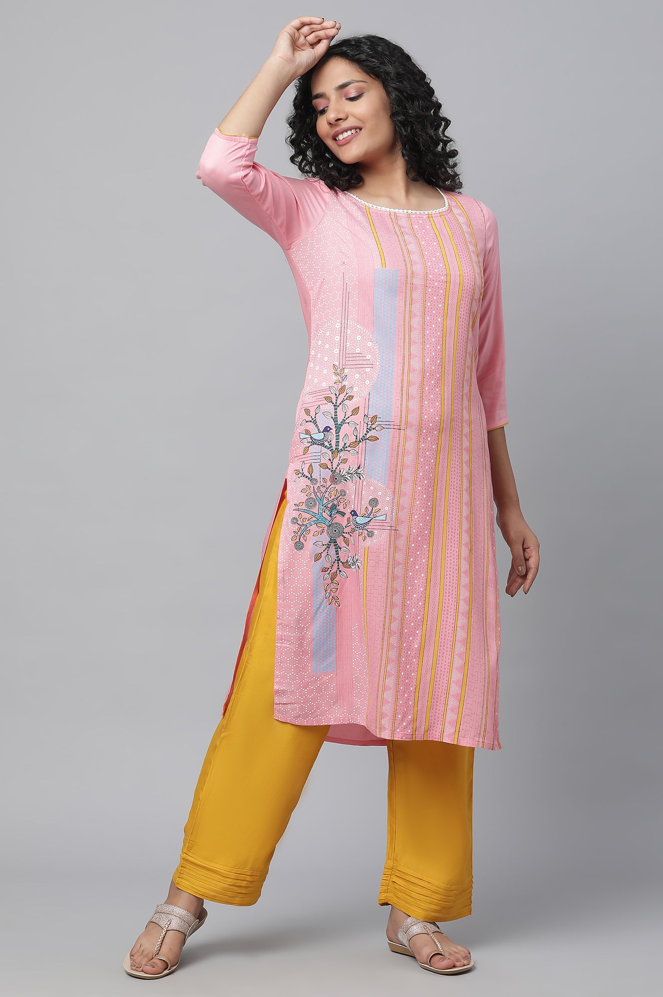 Pink Printed kurta &amp; Palazzo Set