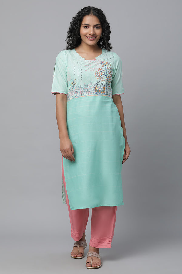 Green Printed kurta & Palazzo Set