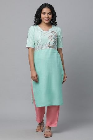 Green Printed kurta & Palazzo Set
