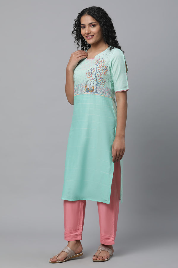 Green Printed kurta & Palazzo Set