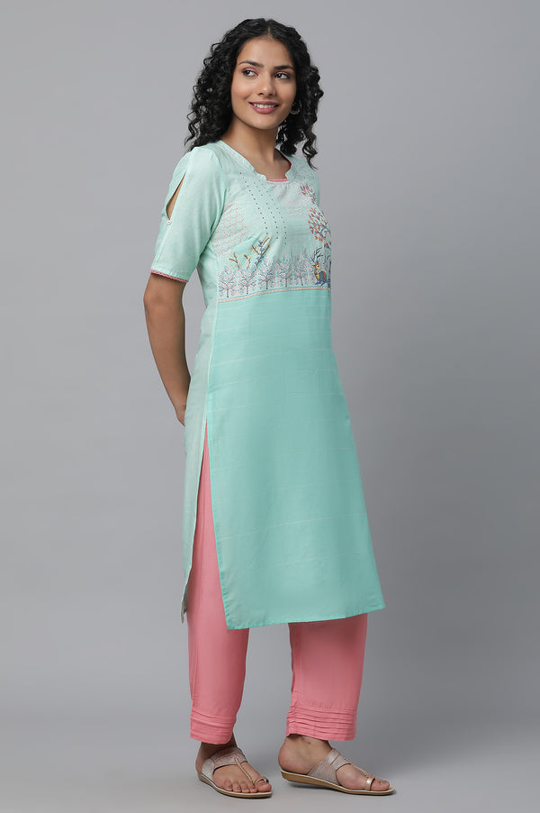 Green Printed kurta & Palazzo Set
